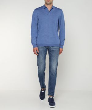 Long sleeve wool polo with classic collar