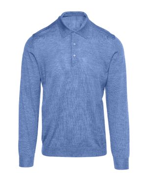 Long sleeve wool polo with classic collar