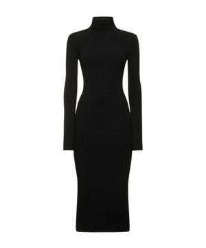 Reversible ribbed long-sleeve midi dress