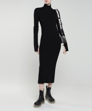 Reversible ribbed long-sleeve midi dress