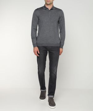 Long sleeve wool polo with classic collar