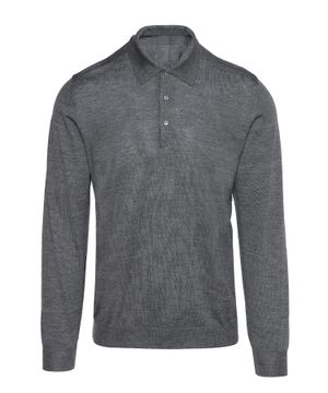 Long sleeve wool polo with classic collar