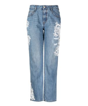 Lace design straight-fit jeans