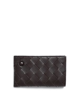 Woven design leather card holder