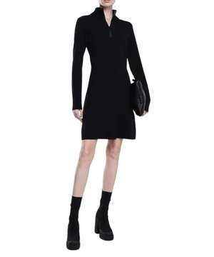 Crêpe zip fastening collar long-sleeves dress