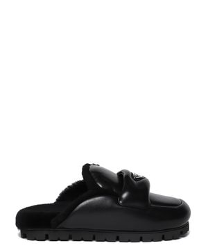 Shearling-lined leather slides