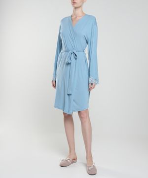 Lace trim belted robe