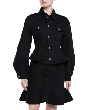 Fluted long-sleeve denim jacket