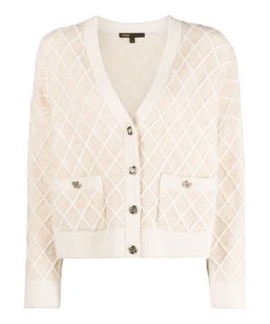 Striped embroidery embellished cardigan