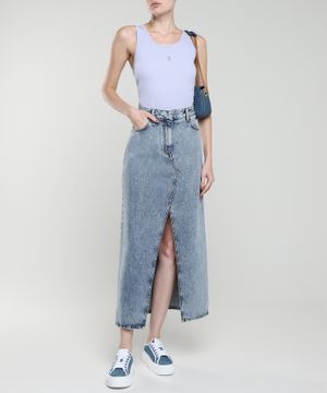 High-waist midi denim skirt