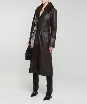 Belted leather coat