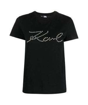 Short sleeve T-shirt with beaded logo