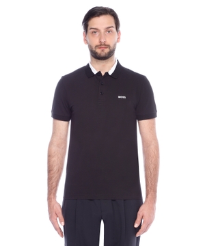 Short sleeve polo with button collar