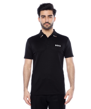 Short sleeve polo with striped design