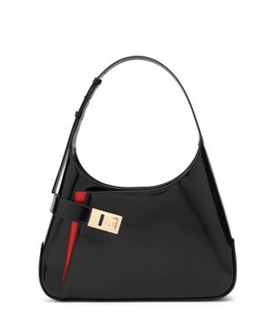 Strap detail patent leather shoulder bag