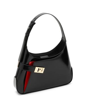 Strap detail patent leather shoulder bag