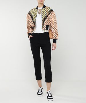 Graphic-print cropped bomber jacket