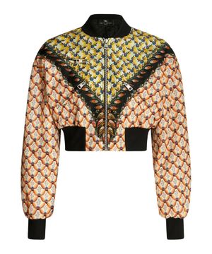 Graphic-print cropped bomber jacket