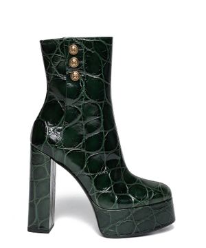 Crocodile-print leather ankle boots