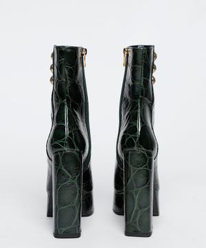 Crocodile-print leather ankle boots