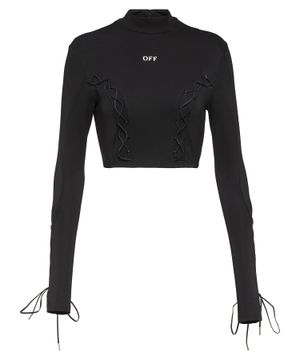 Long sleeve cropped top with logo print