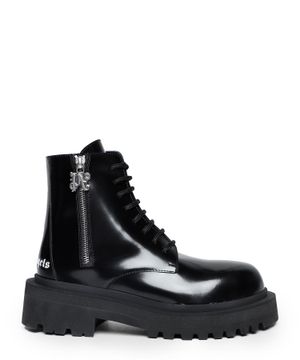 Logo printed leather boots