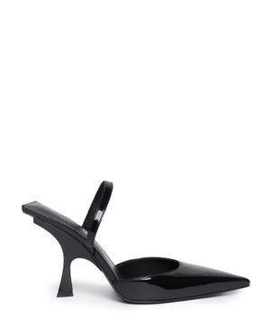 Patent-finish pointed-toe mules