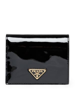 Logo detail patent leather wallet