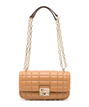 Quilted design leather shoulder bag