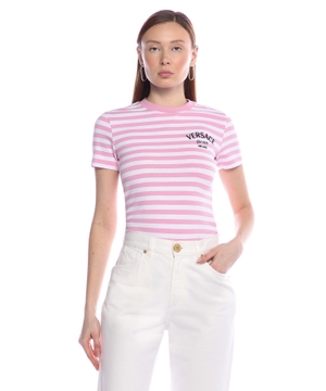 Logo embroidered striped T-shirt