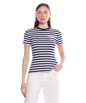 Logo embroidered striped T-shirt