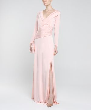 Gathered detailed long-sleeve maxi dress