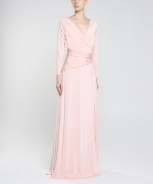 Gathered detailed long-sleeve maxi dress