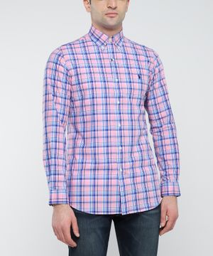 Logo embroidered checkered shirt