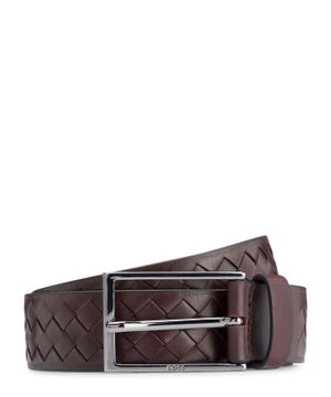 Braided leather belt with logo engraved on the buckle