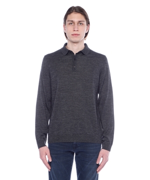 Long sleeve wool polo with classic collar