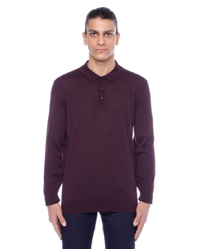 Long sleeve wool polo with classic collar