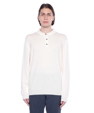 Long sleeve wool polo with classic collar