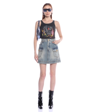 Western denim A-line mini skirt