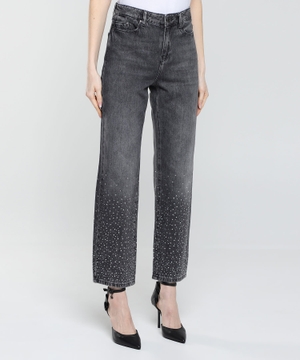 Straight-fit crystal-embellished jeans