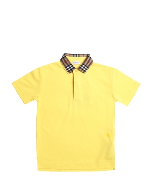 Short sleeve polo shirt with button collar