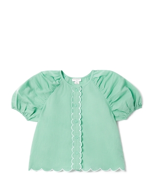 Scalloped edge puff sleeve shirt