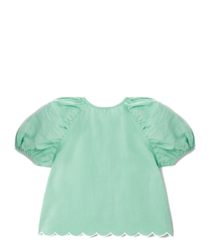 Scalloped edge puff sleeve shirt