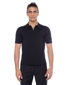 Short sleeve polo with zipped collar