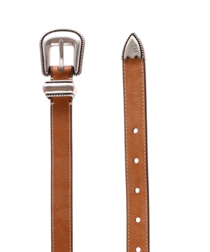 Leather belt with silver metal buckle