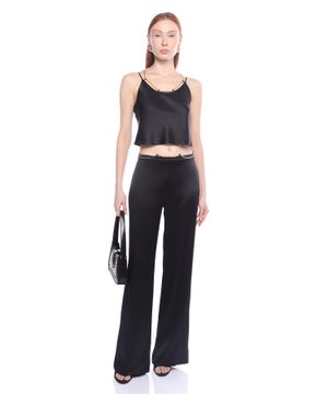 Silk wide-leg pants with chain detail