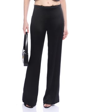 Silk wide-leg pants with chain detail