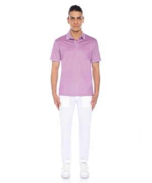 Short sleeve polo with button collar