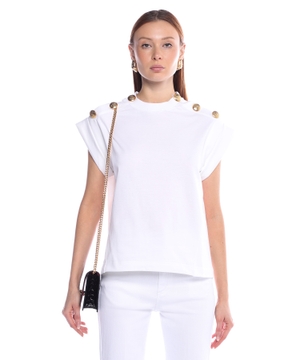 Button embellished cotton T-shirt