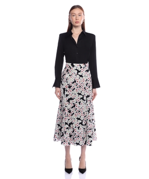 Floral-print silk midi skirt